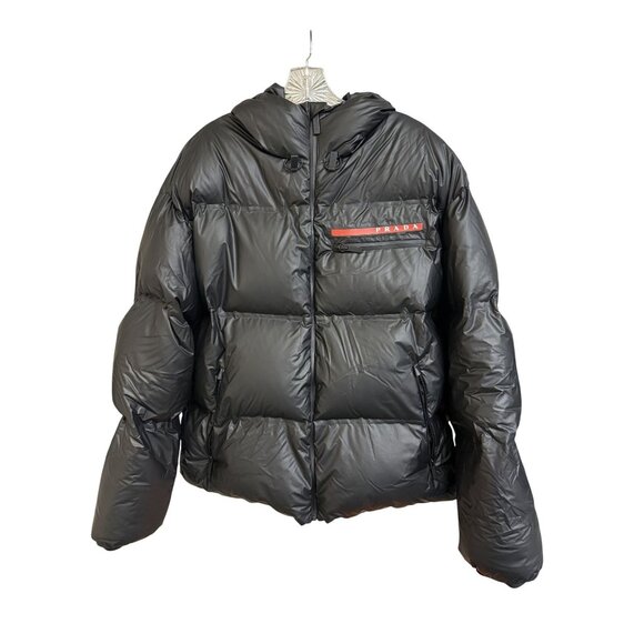 Prada XL Black Hooded Puffer Jacket With Graphene Padding Technology & Zipper Cl - Picture 1 of 16
